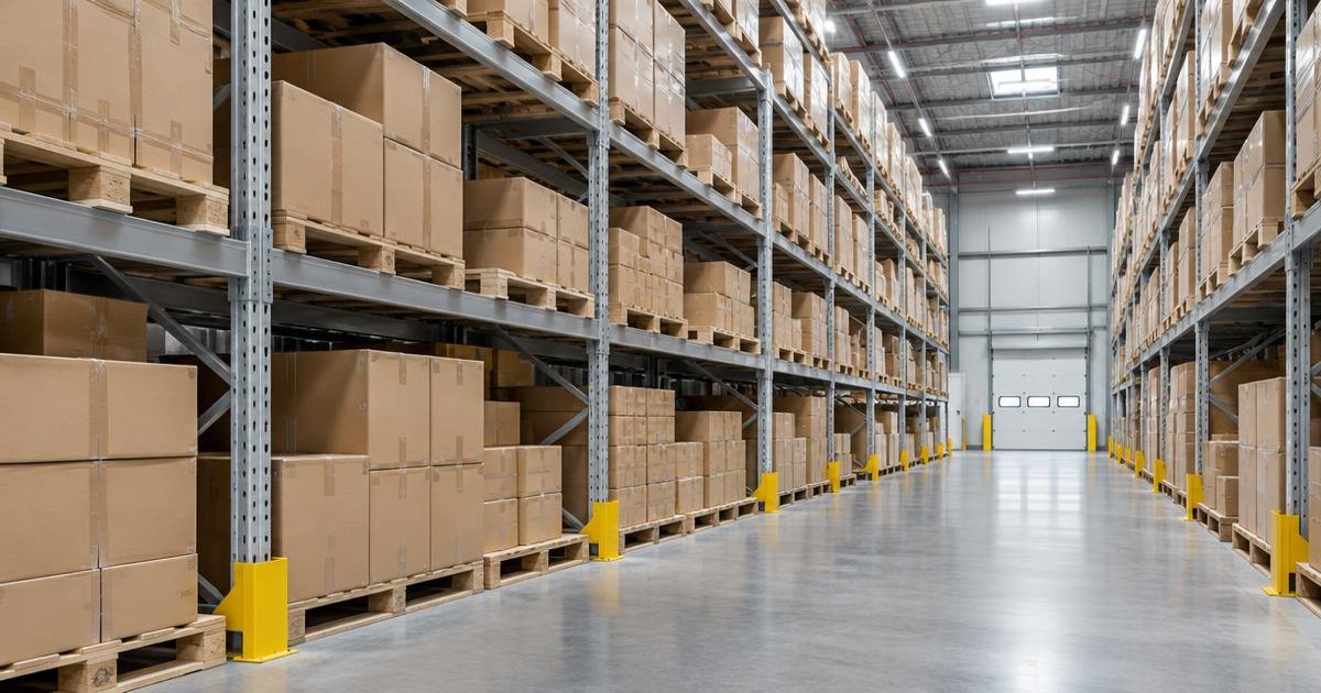 Inventory cartons on shelving in a distribution centre